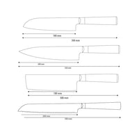 Shinrai Knives - Ensemble de 4 couteaux en damas martelé BR - Couteau de chef + Nakiri + Santoku + Couteau à pain