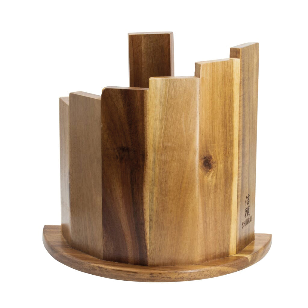 Shinrai Japan - Ensemble de couteaux 9 pièces en époxy Onyx imprimé Damas + bloc de couteaux magnétique Scalae - Bois d'acacia