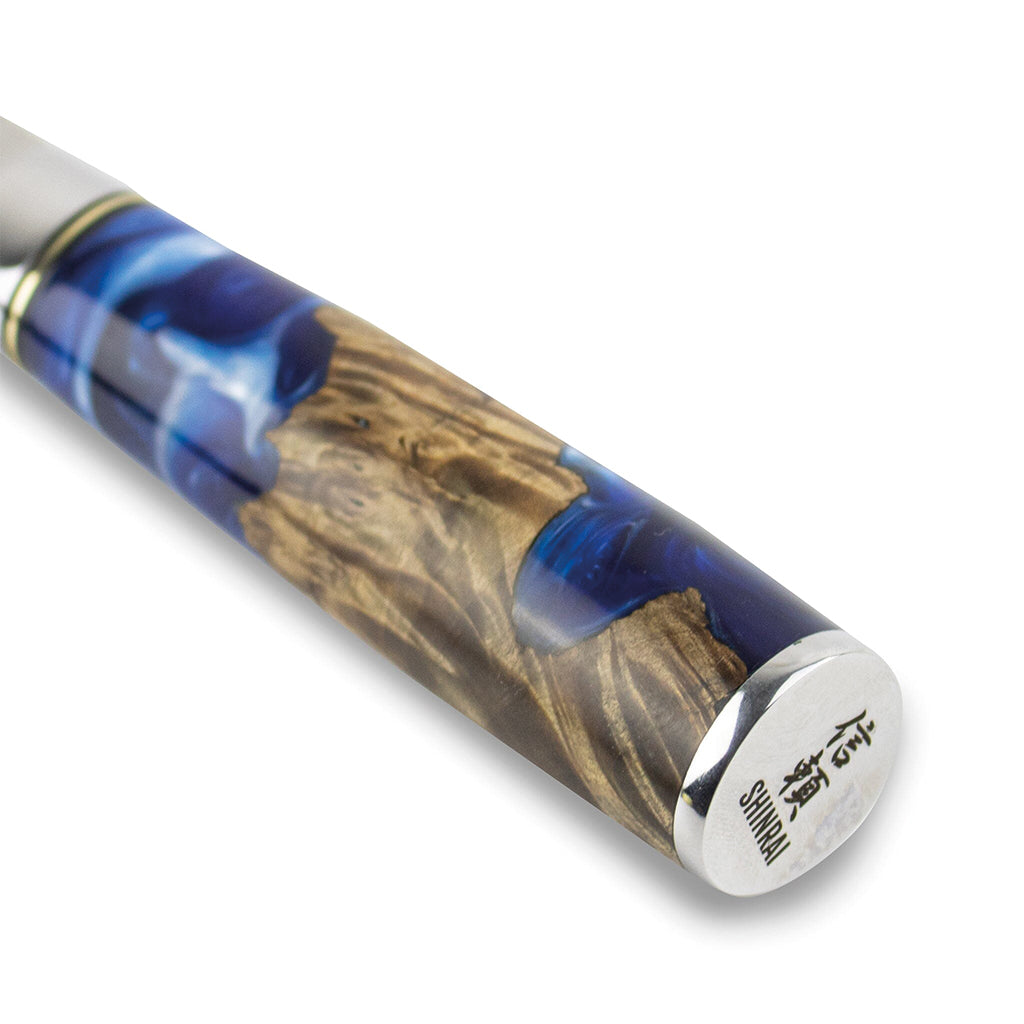 Shinrai Knives - Epoxy Sapphire 6-piece Damascus Knife Set + Magnetic Knife Block Scalae - Acacia wood