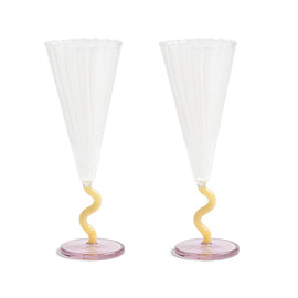 &Klevering - Flute curve caramel set of 2 &Klevering - Flute curve karamel set van 2 Champagne glazen &Klevering