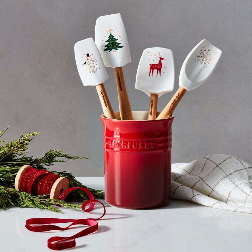 Le Creuset - Pot met 4 Spatels Kersenrood/ Wit Spatel Le Creuset