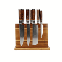 Shinrai Japan - Micarta Jewels 7-delige Damascus Messenset + Magnetisch Messenblok Dubbelzijdig Messenset met blok Shinrai Japan