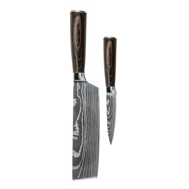Shinrai Knives - Damascus Print 2-piece Knife Set - Nakiri + Paring Knife Shinrai Knives - Damascus Print 2-delige Messenset - Nakiri + Schilmes Messenset Shinrai Knives
