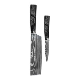 Shinrai Knives - Damascus Print Epoxy Onyx 2-piece Knife Set - Nakiri + Paring Knife Shinrai Knives - Damascus Print Epoxy Onyx 2-delige Messenset - Nakiri + Schilmes Messenset Shinrai Knives