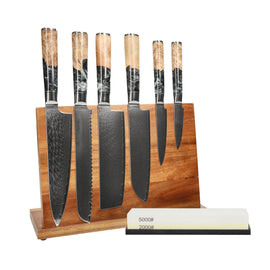 Shinrai Knives - Epoxy Onyx 6-Piece Knife Set + Knife Block + Sharpening Stone Shinrai Knives - Epoxy Onyx 6-delige Messenset + Messenblok + Slijpsteen Messenset met blok en slijpsteen Shinrai Knives