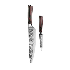 Shinrai Knives - Hammered Stainless Steel 2-Piece Knife Set - Chef's Knife + Paring Knife Shinrai Knives - Hammered RVS 2-delige Messenset - Koksmes + Schilmes Messenset Shinrai Knives