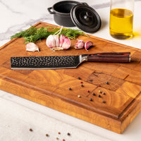 Shinrai Knives - Hammered RVS 6-delige Messenset + Messenblok Cito dubbelzijdig Messenset met blok Shinrai Knives
