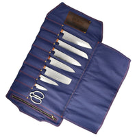Couteaux Shinrai - Étui à couteaux en toile et cuir de haute qualité, bleu foncé