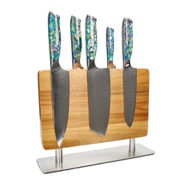 Shinrai Knives - Mother of Pearl Jewels 5-Piece Knife Set + Knife Block Stans Shinrai Knives - Parelmoer Jewels 5-delige Messenset + Messenblok Stans Messenset met blok Shinrai Knives