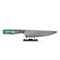 Couteaux Shinrai - Couteau de chef en acier damassé orné de nacre, 20 cm