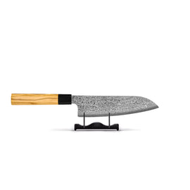 Shinrai Knives - Takumi Kaza Damascus Santoku knife 18 cm Shinrai Knives - Takumi Kaza 5-delige Damascus Messenset - Koksmes + Broodmes + Nakiri + Santoku + Schilmes Messenset Shinrai Knives