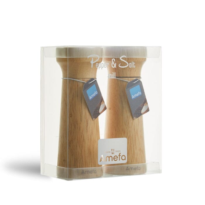 Amefa - Modern 2 piece Pepper&Salt mills set wood 15cm - in gift box Amefa