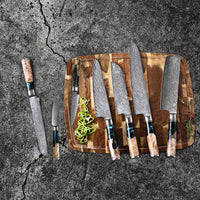Epoxy Onyx 6-delige Damascus Messenset + Acaciahouder Style 1 Shinrai Japan