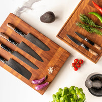 Epoxy Onyx 6-delige Damascus Messenset + Acaciahouder Style 1 Shinrai Japan