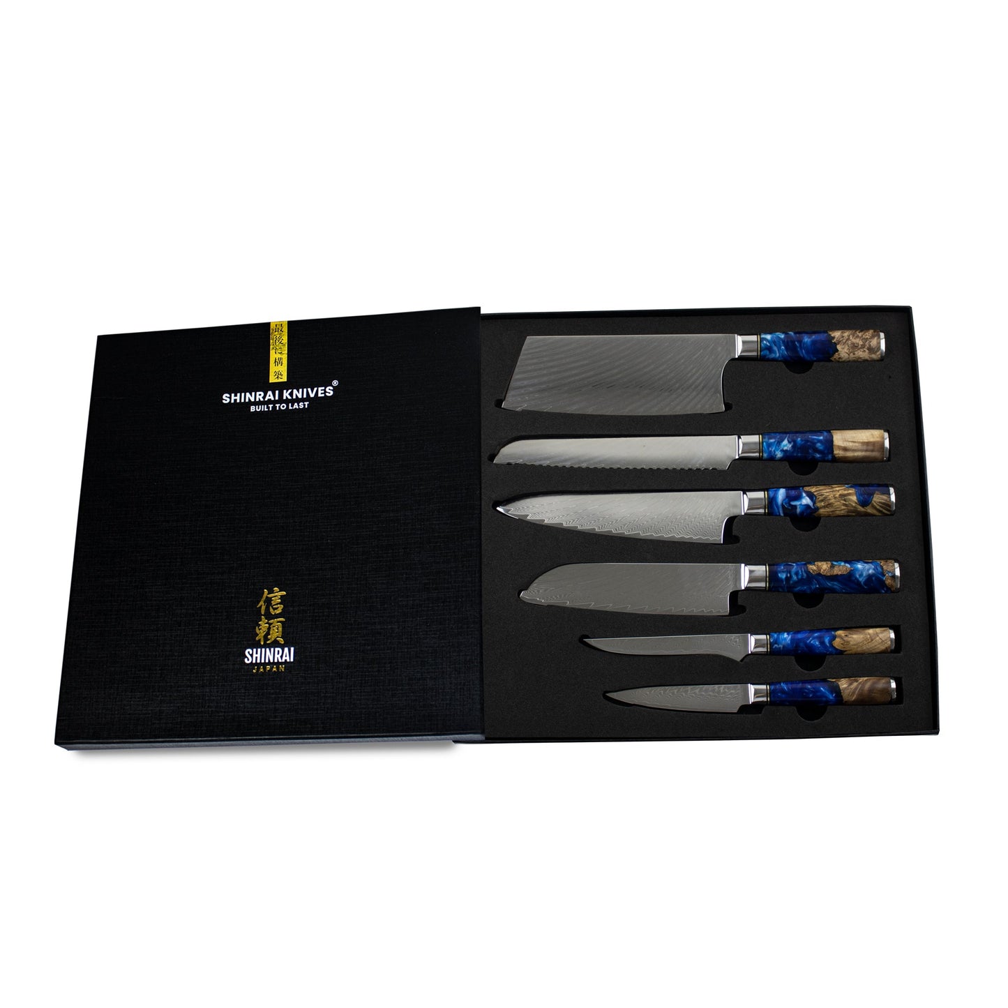 Epoxy Sapphire 6-delige Damascus Messenset Shinrai Japan