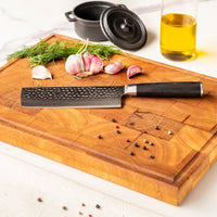 Hammered Damast BR 5-delige Damascus Messenset + Acacia houder dubbelzijdig Messensets Shinrai Japan