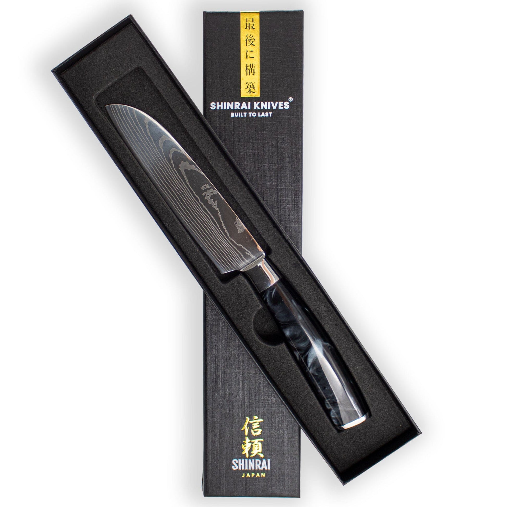 Japanse Damascus Onyx Print Series - Klein Santoku mes (13cm) Keukenmessen Shinrai Japan