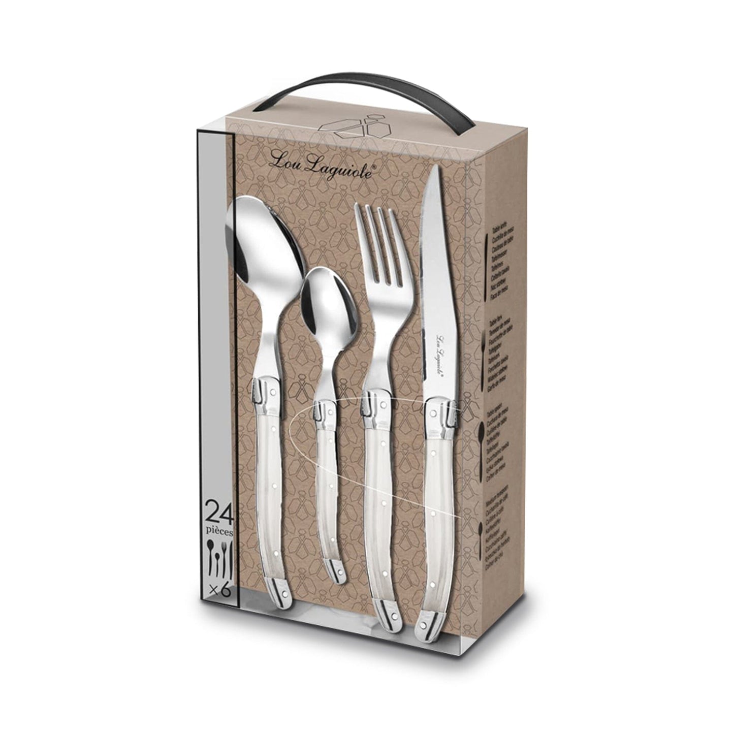Lou Laguiole - 24-pc cutlery set in open window box - pearl Bestekset Lou Laguiole