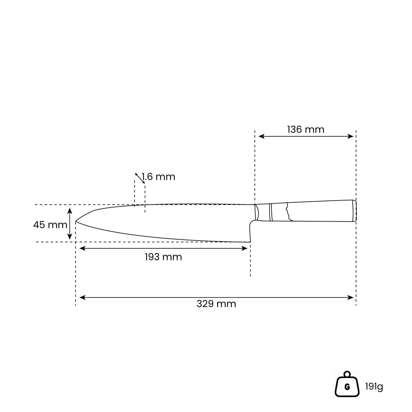 Micarta Jewels Black - Damascus Koksmes 20 cm Shinrai Japan
