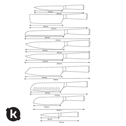 Shinrai Knives - Ensemble de couteaux 9 pièces imprimé Damas