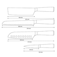 Shinrai Knives - Damascus Print Epoxy Sapphire 4-piece Knife Set - Santoku + Bread Knife + Nakiri + Paring Knife