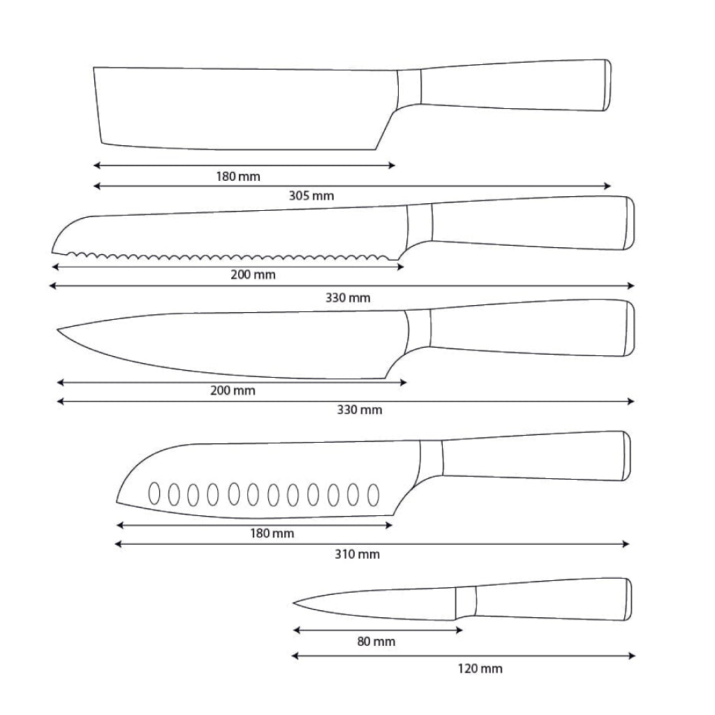 Couteaux Shinrai - Ensemble de 5 couteaux en résine époxy et saphir imprimé Damas - Couteau de chef, couteau à pain, couteau Nakiri, couteau Santoku et couteau d'office