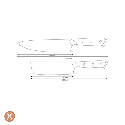 Shinrai Knives - Eclipse 2-Piece Damascus Knife Set - Chef's Knife + Nakiri