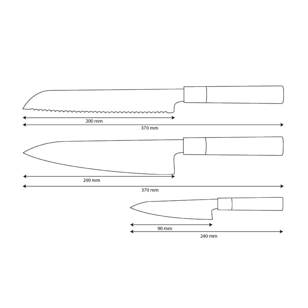 Shinrai Knives - Ensemble de 3 couteaux Damas Takumi Kaza - Couteau de chef + Couteau à pain + Couteau d'office