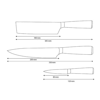 Shinrai Knives - Damascus Print 3-Piece Knife Set - Chef's Knife + Nakiri + Paring Knife