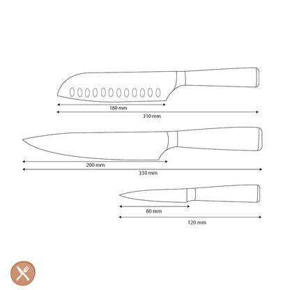 Couteaux Shinrai - Ensemble de 3 couteaux en résine époxy et onyx imprimé Damas - Couteau de chef, Santoku et couteau d&#39;office
