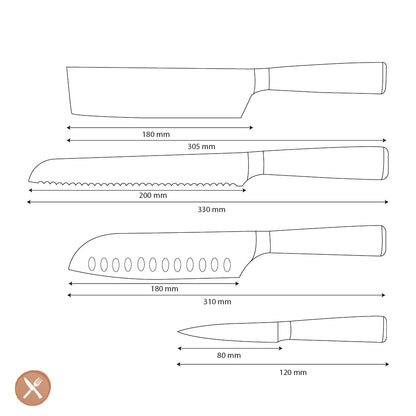 Couteaux Shinrai - Ensemble de 4 couteaux en résine époxy et onyx imprimé Damas - Santoku + couteau à pain + couteau Nakiri + couteau d&#39;office