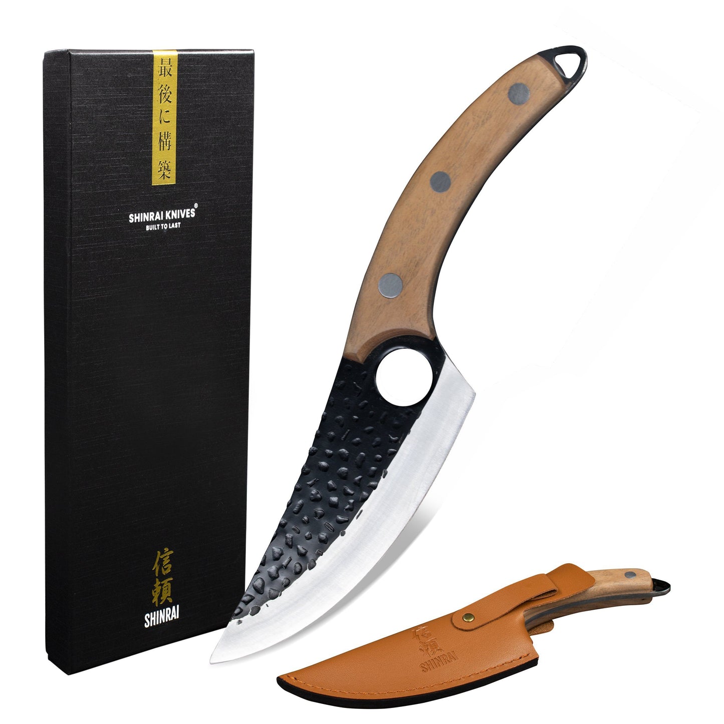Shinrai Knives - Stainless Steel Gladiator Chef's Knife with Holster - Brown