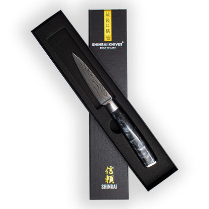 Shinrai Knives - Damascus Print Onyx Paring knife 8 cm