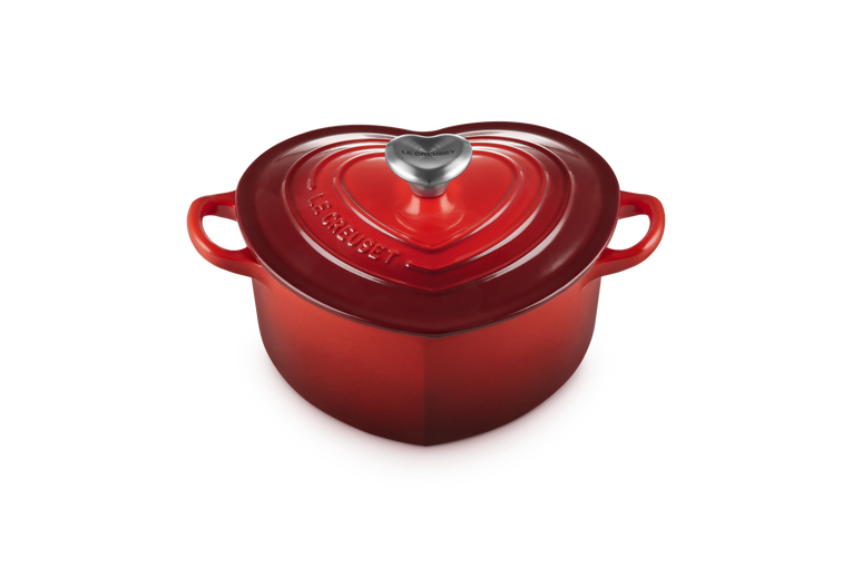 Le Creuset - Braadpan "Hart" in Geëmailleerd Gietijzer met RVS Hartjesknop