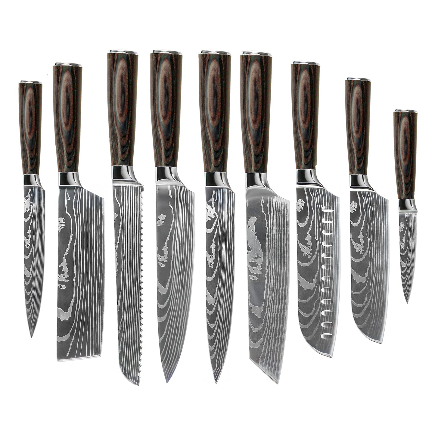 Shinrai Knives - Damascus Print 9-piece Knife Set