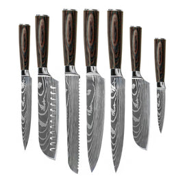 Shinrai Knives - Damascus Print 7-piece Knife Set
