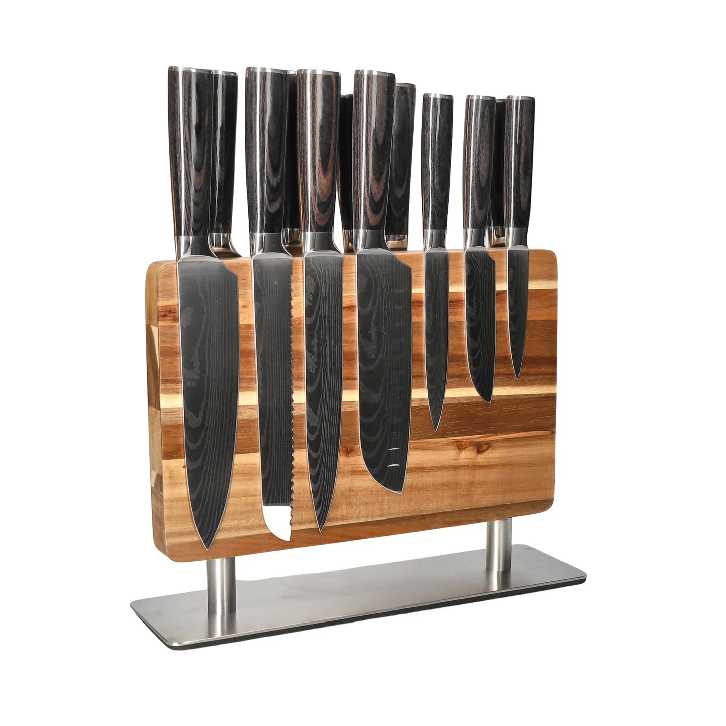 Shinrai Knives - Damascus Print 14-piece Knife Set - Master collection XL set + Block