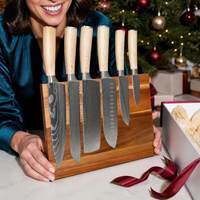 Shinrai Knives - Coffret de 6 couteaux Akari à motif damassé