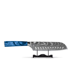 Shinrai Knives - Damascus Print Epoxy Sapphire Santoku knife 18 cm