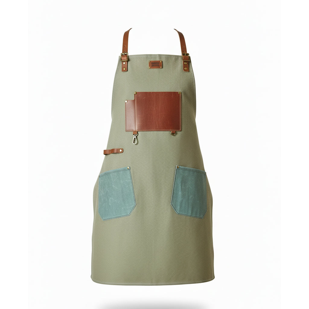 Shinrai Knives - Apron High-Quality Canvas &amp; Leather Green