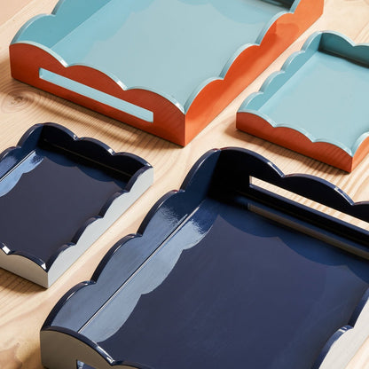 Addison Ross - Scalloped Tray - Orange & Chambray - 28x20 cm