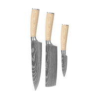 Shinrai Knives - Akari Damascus Print 3-piece set - Chef's Knife + Nakiri + Paring Knife
