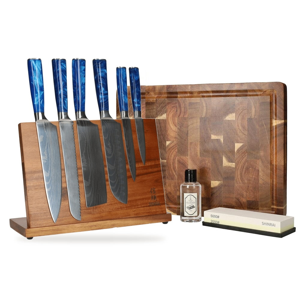 Shinrai Knives - Mega Bundle Damascus Print Sapphire - Tout ce dont vous avez besoin