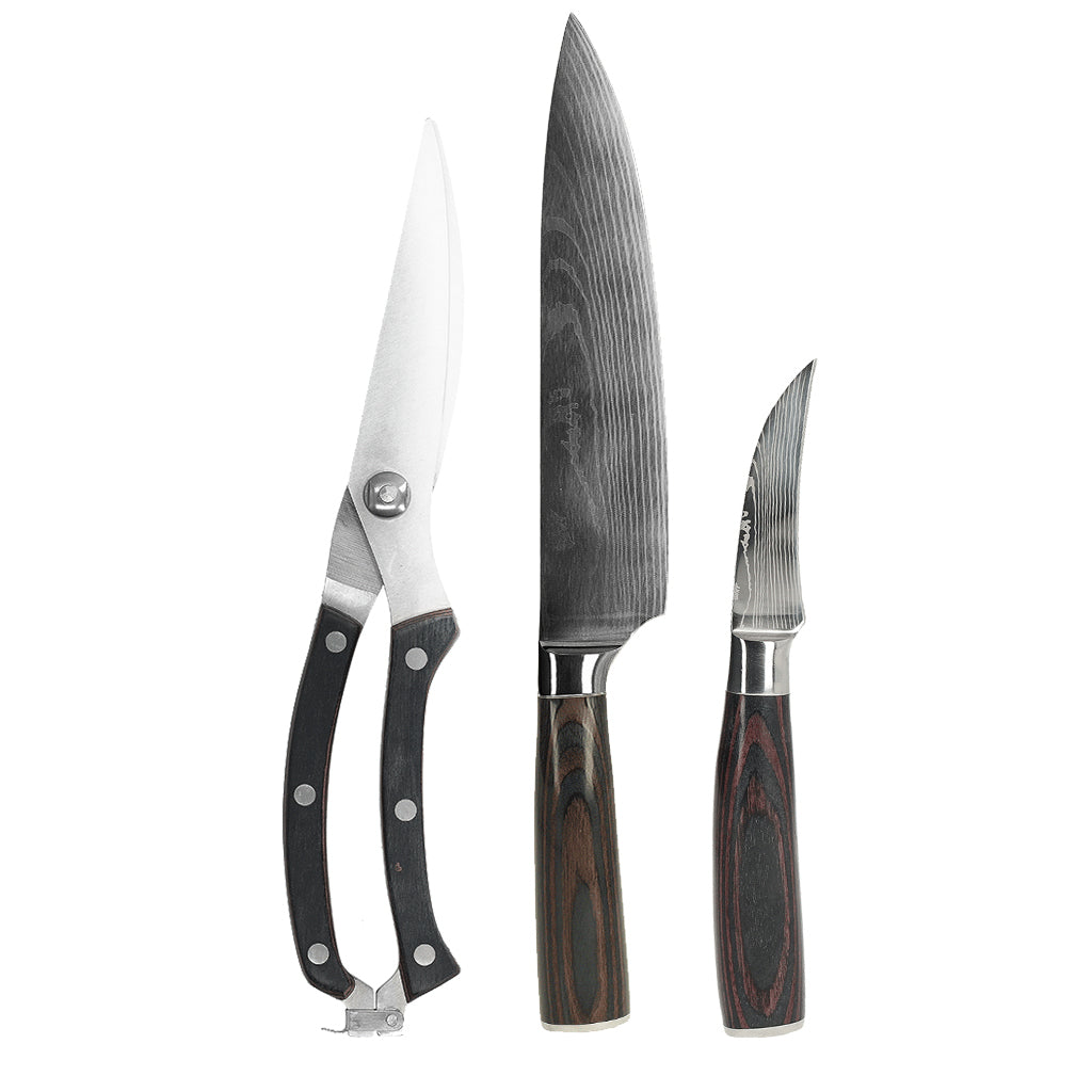 Shinrai Japan - Damascus Print 3-Piece Outdoor Knife Set