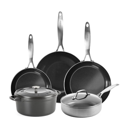 GreenPan - Geneva XL 6-delige Pannenset 18/24/24/28/28 cm - 2 koekenpannen + stoofpan met deksel + wokpan + braadpan Pannenset GreenPan 