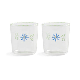 &Klevering - Glas flora blauw set van 2 Drinkglazen &Klevering 