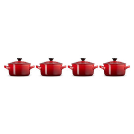 Le Creuset - Set van 4 Mini-Braadpannen Kersenrood 10cm 0,25l Pannenset Le Creuset 