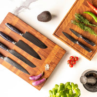 Shinrai Japan - Damast Pakka Wood 6-delige Messenset + Magnetisch Messenblok Dubbelzijdig - Zwart Shinrai Japan 