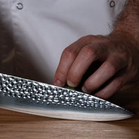 Shinrai Japan - Hammered Damast BR 5-delige Messenset + Magnetisch Messenblok Scalae - Acacia hout Shinrai Japan 