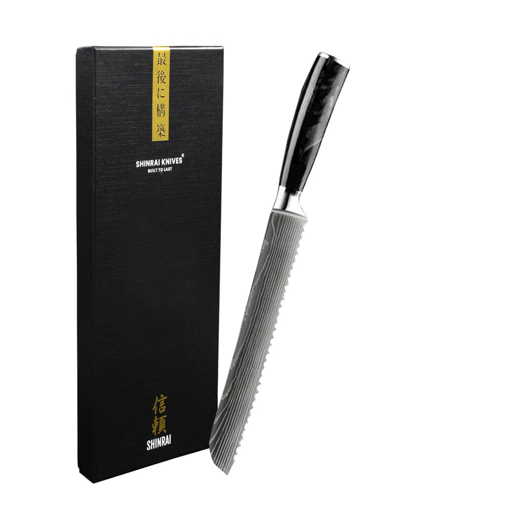 Shinrai Knives - Damascus Print Epoxy Onyx Broodmes 20 cm Broodmes Shinrai Knives 